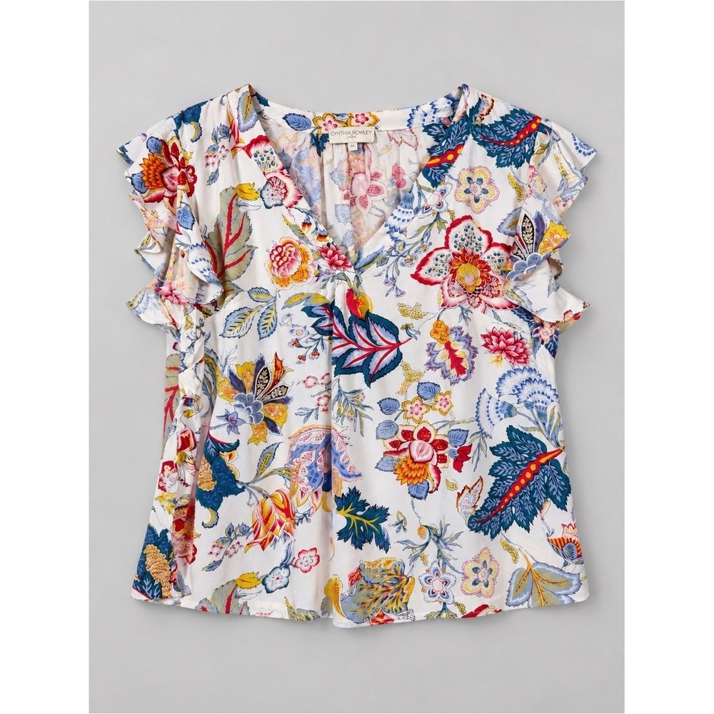 Cynthia Rowley Floral Peasant Top Blouse 1X Coastal Cottage Peasant Bohemian